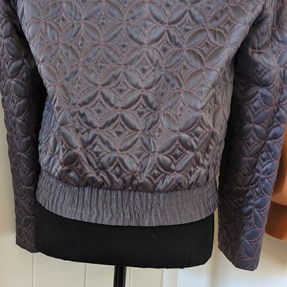 Jacques Vert 6 Gray Quilted Embroidered Geometric Bomber Jacket Vintage Boho - Picture 9 of 11